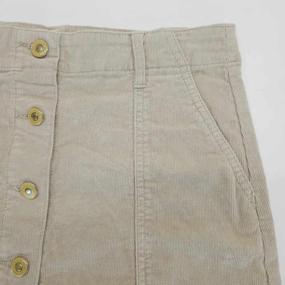 Forever 21 Corduroy‎ Mini Skirt 30 M Nude Stretch Button Preppy Twee Y2K 70s